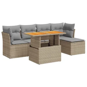 6-delige Loungeset met kussens poly rattan beige 6-delige Loungeset met kussens poly rattan beige