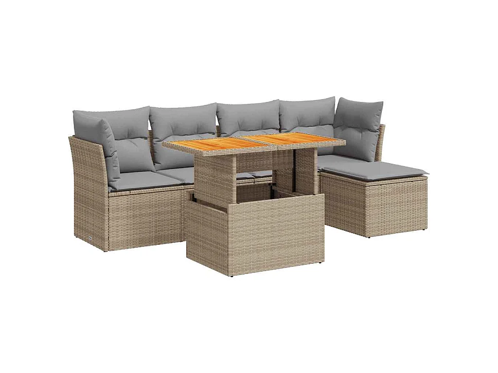 6-delige Loungeset met kussens poly rattan beige