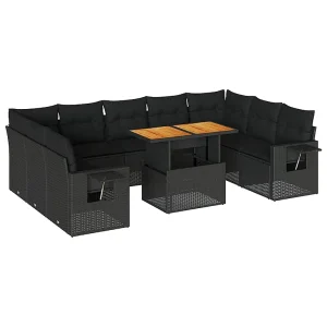 10-delige Loungeset met kussens poly rattan zwart 10-delige Loungeset met kussens poly rattan zwart