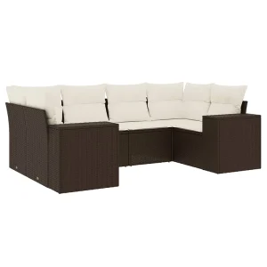 6-delige Loungeset met kussens poly rattan bruin 6-delige Loungeset met kussens poly rattan bruin