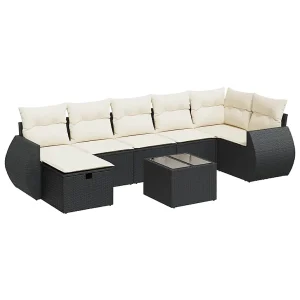 8-delige Loungeset met kussens poly rattan zwart 8-delige Loungeset met kussens poly rattan zwart