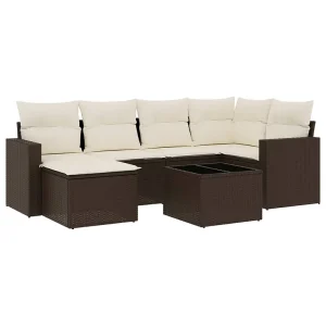 7-delige Loungeset met kussens poly rattan bruin 7-delige Loungeset met kussens poly rattan bruin
