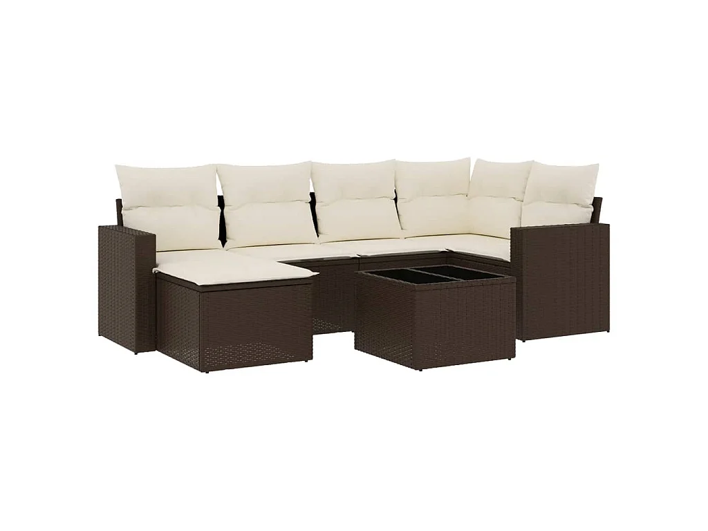 7-delige Loungeset met kussens poly rattan bruin