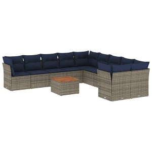 11-delige Loungeset met kussens poly rattan grijs 11-delige Loungeset met kussens poly rattan grijs