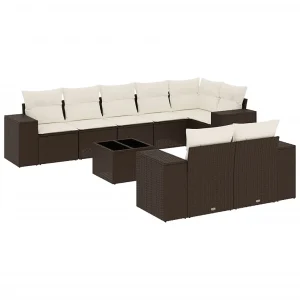 9-delige Loungeset met kussens poly rattan bruin 9-delige Loungeset met kussens poly rattan bruin