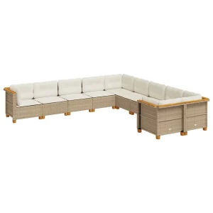 10-delige Loungeset met kussens poly rattan beige 10-delige Loungeset met kussens poly rattan beige