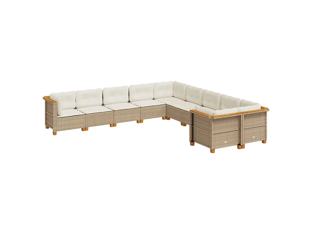10-delige Loungeset met kussens poly rattan beige