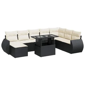 9-delige Loungeset met kussens poly rattan zwart 9-delige Loungeset met kussens poly rattan zwart