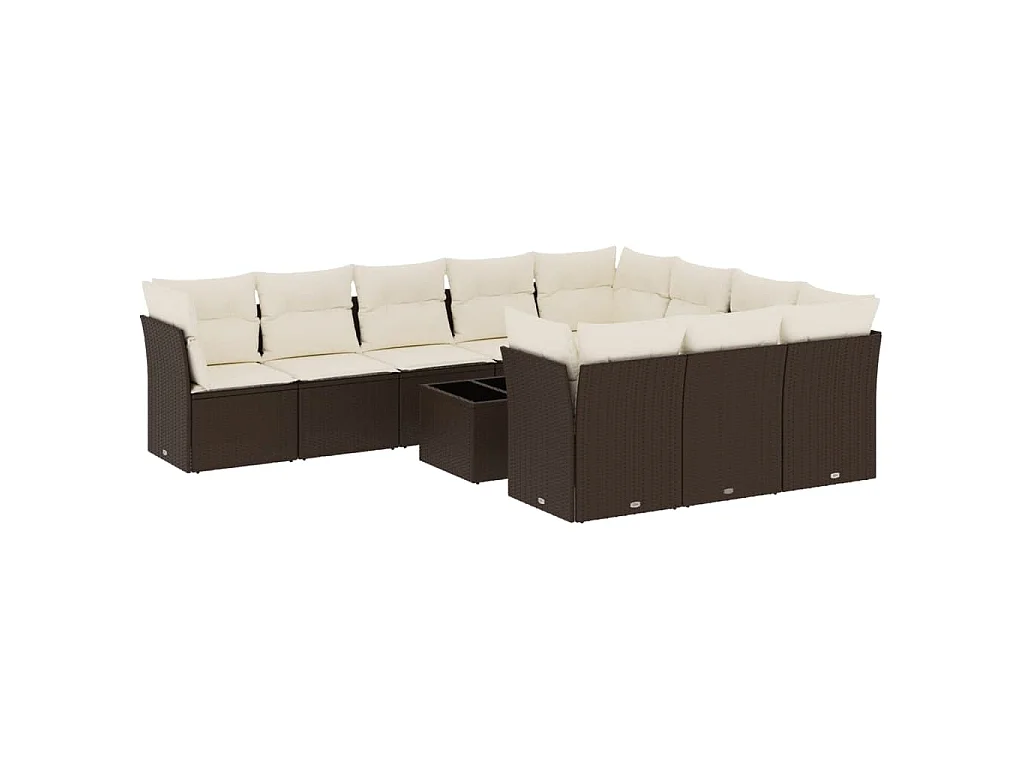 11-delige Loungeset met kussens poly rattan bruin