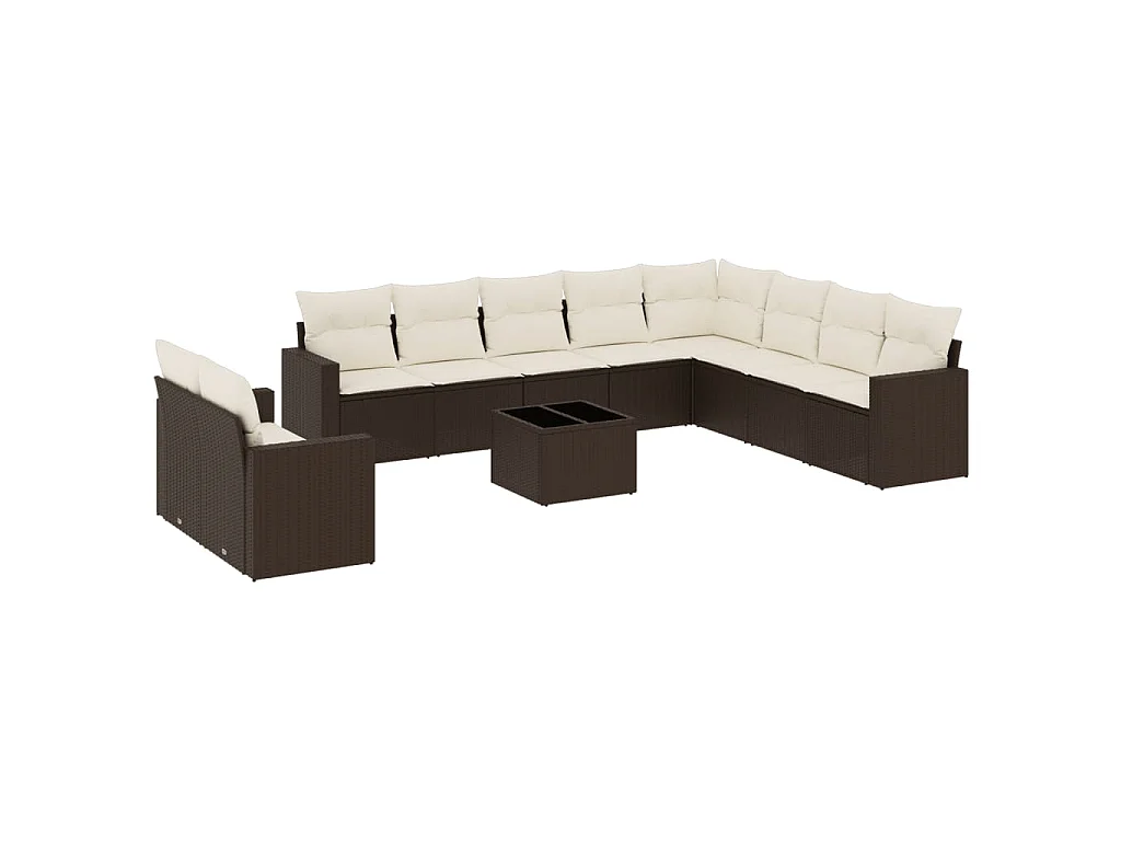 11-delige Loungeset met kussens poly rattan bruin