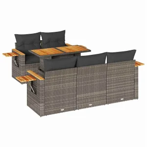 6-delige Loungeset met kussens poly rattan acacia grijs 6-delige Loungeset met kussens poly rattan acacia grijs