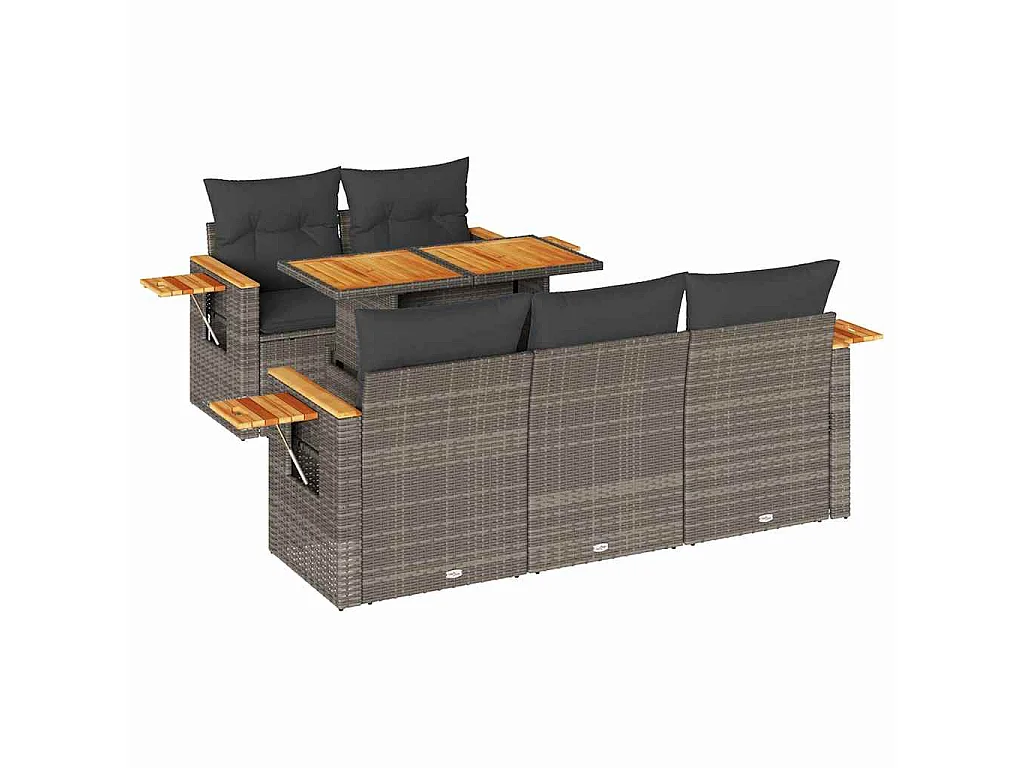 6-delige Loungeset met kussens poly rattan acacia grijs
