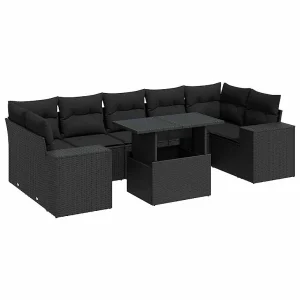 8-delige Loungeset met kussens poly rattan zwart 8-delige Loungeset met kussens poly rattan zwart