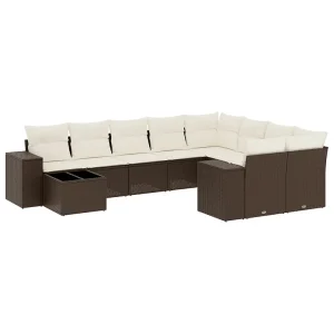 10-delige Loungeset met kussens poly rattan bruin 10-delige Loungeset met kussens poly rattan bruin