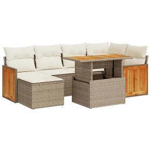 7-delige Loungeset met kussens poly rattan acacia beige 7-delige Loungeset met kussens poly rattan acacia beige