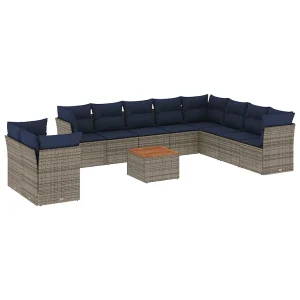 11-delige Loungeset met kussens poly rattan grijs 11-delige Loungeset met kussens poly rattan grijs