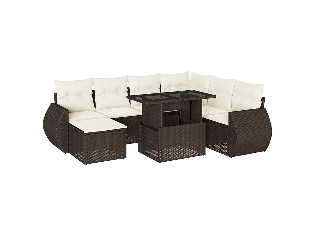 8-delige Loungeset met kussens poly rattan bruin