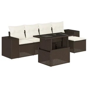 6-delige Loungeset met kussens poly rattan bruin 6-delige Loungeset met kussens poly rattan bruin