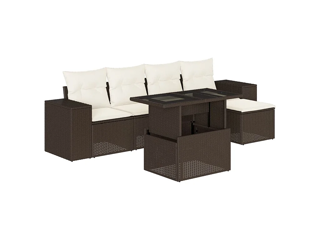 6-delige Loungeset met kussens poly rattan bruin