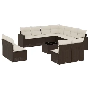 12-delige Loungeset met kussens poly rattan bruin 12-delige Loungeset met kussens poly rattan bruin
