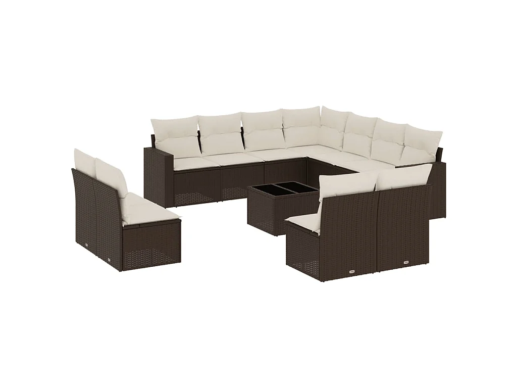 12-delige Loungeset met kussens poly rattan bruin