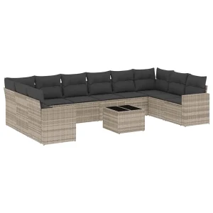 11-delige Loungeset met kussens poly rattan lichtgrijs 11-delige Loungeset met kussens poly rattan lichtgrijs