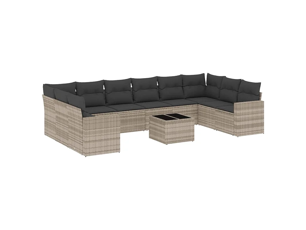 11-delige Loungeset met kussens poly rattan lichtgrijs