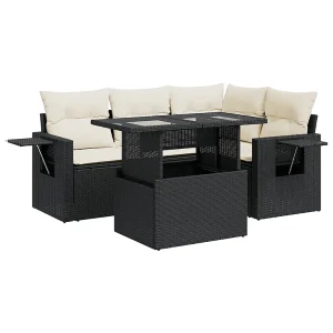 5-delige Loungeset met kussens poly rattan zwart 5-delige Loungeset met kussens poly rattan zwart
