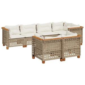 7-delige Loungeset met kussens poly rattan beige 7-delige Loungeset met kussens poly rattan beige