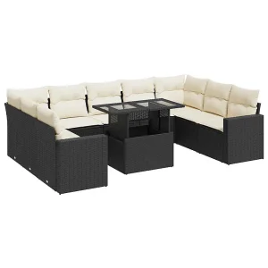 10-delige Loungeset met kussens poly rattan zwart 10-delige Loungeset met kussens poly rattan zwart