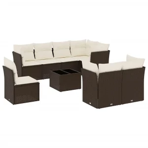 9-delige Loungeset met kussens poly rattan bruin 9-delige Loungeset met kussens poly rattan bruin