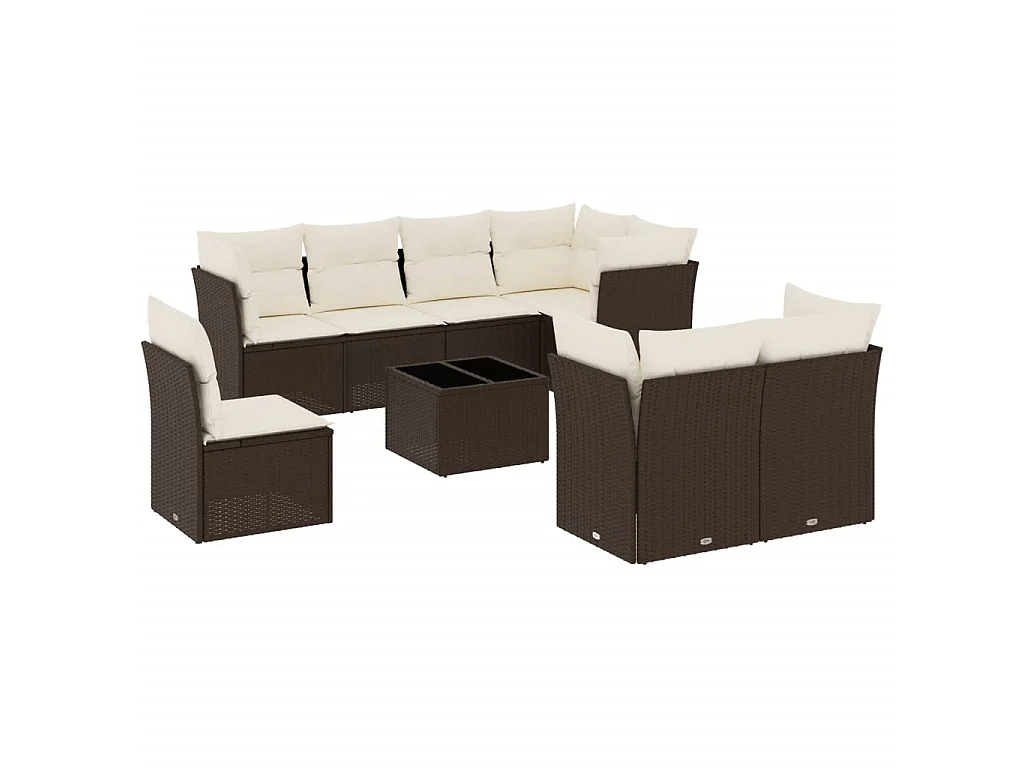 9-delige Loungeset met kussens poly rattan bruin