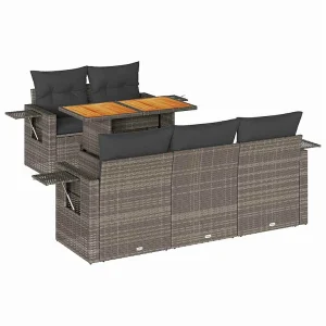 6-delige Loungeset met kussens poly rattan grijs 6-delige Loungeset met kussens poly rattan grijs