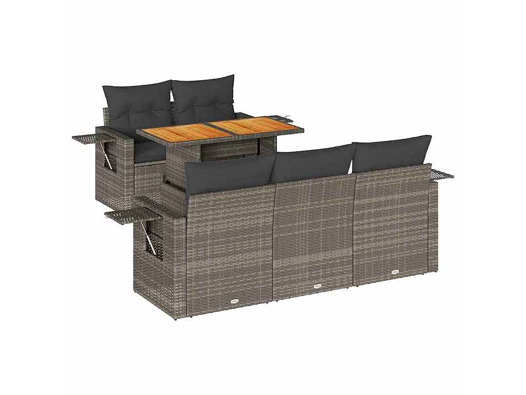 6-delige Loungeset met kussens poly rattan grijs