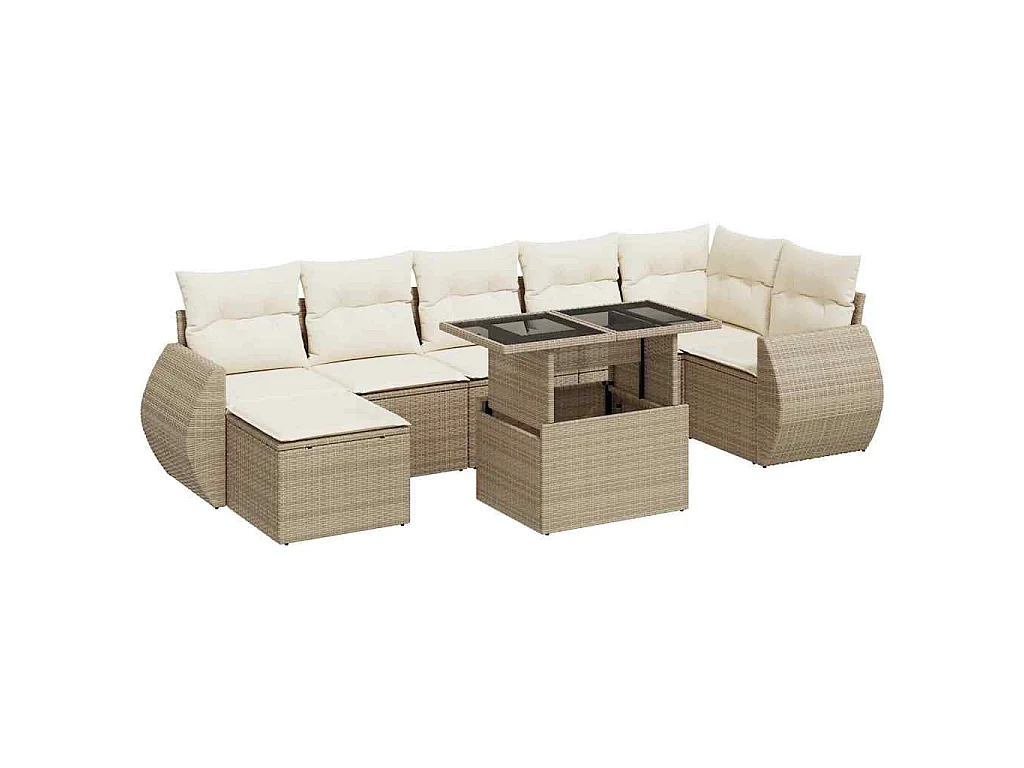8-delige Loungeset met kussens poly rattan beige