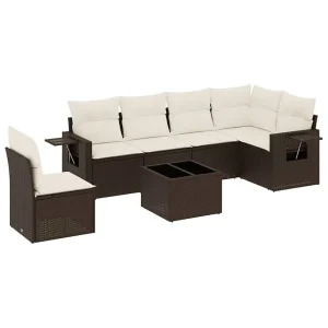 7-delige Loungeset met kussens poly rattan bruin 7-delige Loungeset met kussens poly rattan bruin