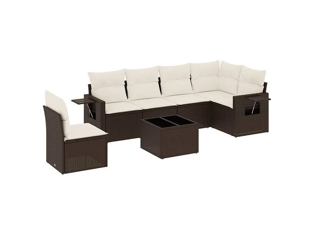 7-delige Loungeset met kussens poly rattan bruin