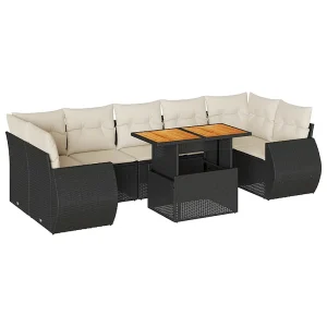 8-delige Loungeset met kussens poly rattan zwart 8-delige Loungeset met kussens poly rattan zwart