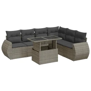 7-delige Loungeset met kussens poly rattan grijs 7-delige Loungeset met kussens poly rattan grijs