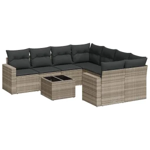 9-delige Loungeset met kussens poly rattan lichtgrijs 9-delige Loungeset met kussens poly rattan lichtgrijs
