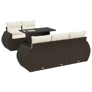 6-delige Loungeset met kussens poly rattan bruin 6-delige Loungeset met kussens poly rattan bruin