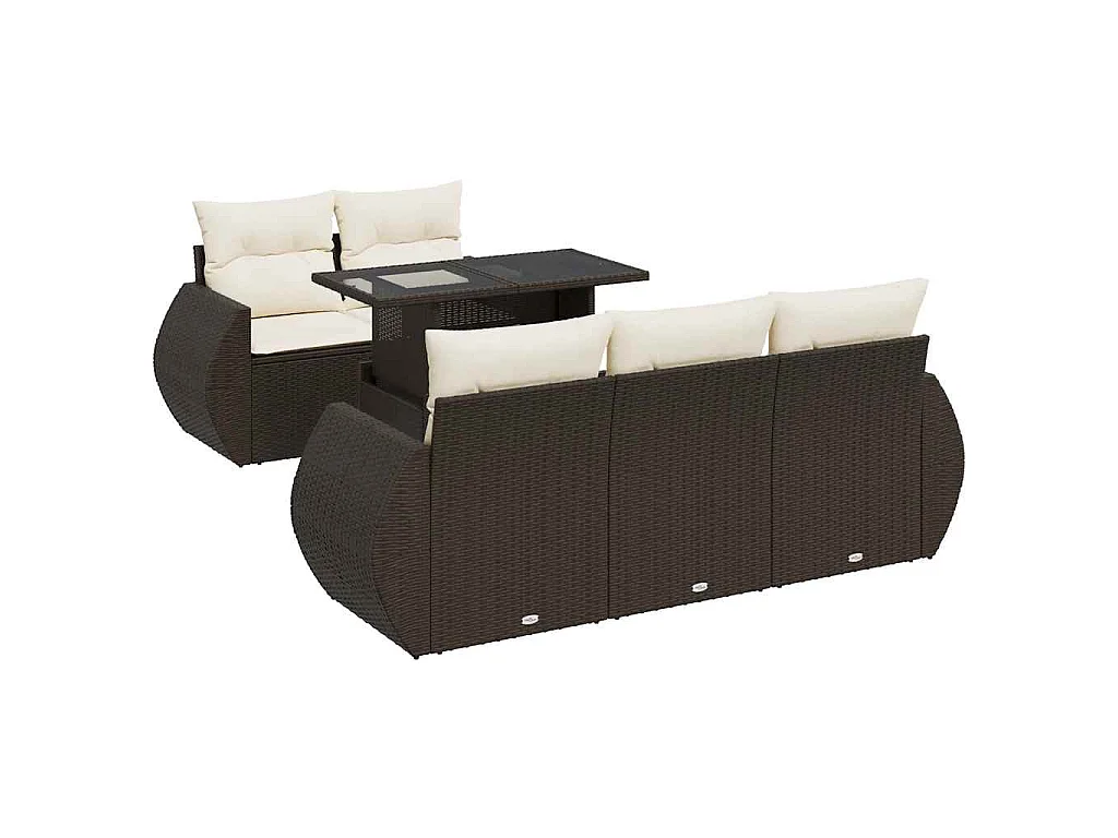 6-delige Loungeset met kussens poly rattan bruin