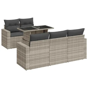 6-delige Loungeset met kussens poly rattan lichtgrijs 6-delige Loungeset met kussens poly rattan lichtgrijs