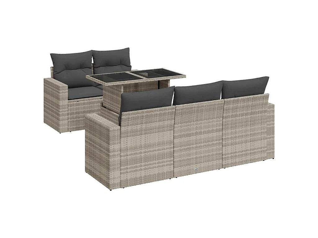 6-delige Loungeset met kussens poly rattan lichtgrijs