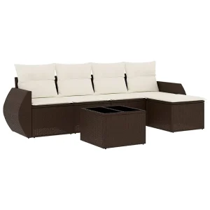 6-delige Loungeset met kussens poly rattan bruin 6-delige Loungeset met kussens poly rattan bruin