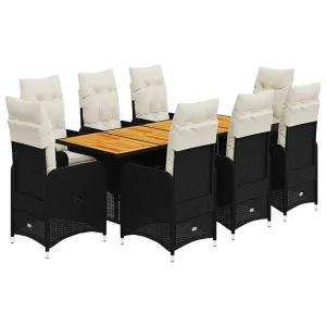 9-delige Bistroset met kussens poly rattan zwart 9-delige Bistroset met kussens poly rattan zwart