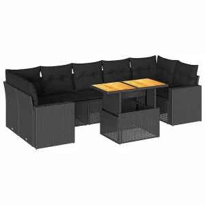 8-delige Loungeset met kussens poly rattan zwart 8-delige Loungeset met kussens poly rattan zwart