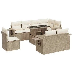 9-delige Loungeset met kussens poly rattan beige 9-delige Loungeset met kussens poly rattan beige