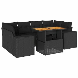 7-delige Loungeset met kussens poly rattan zwart 7-delige Loungeset met kussens poly rattan zwart
