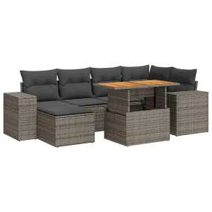 7-delige Loungeset met kussens poly rattan grijs 7-delige Loungeset met kussens poly rattan grijs